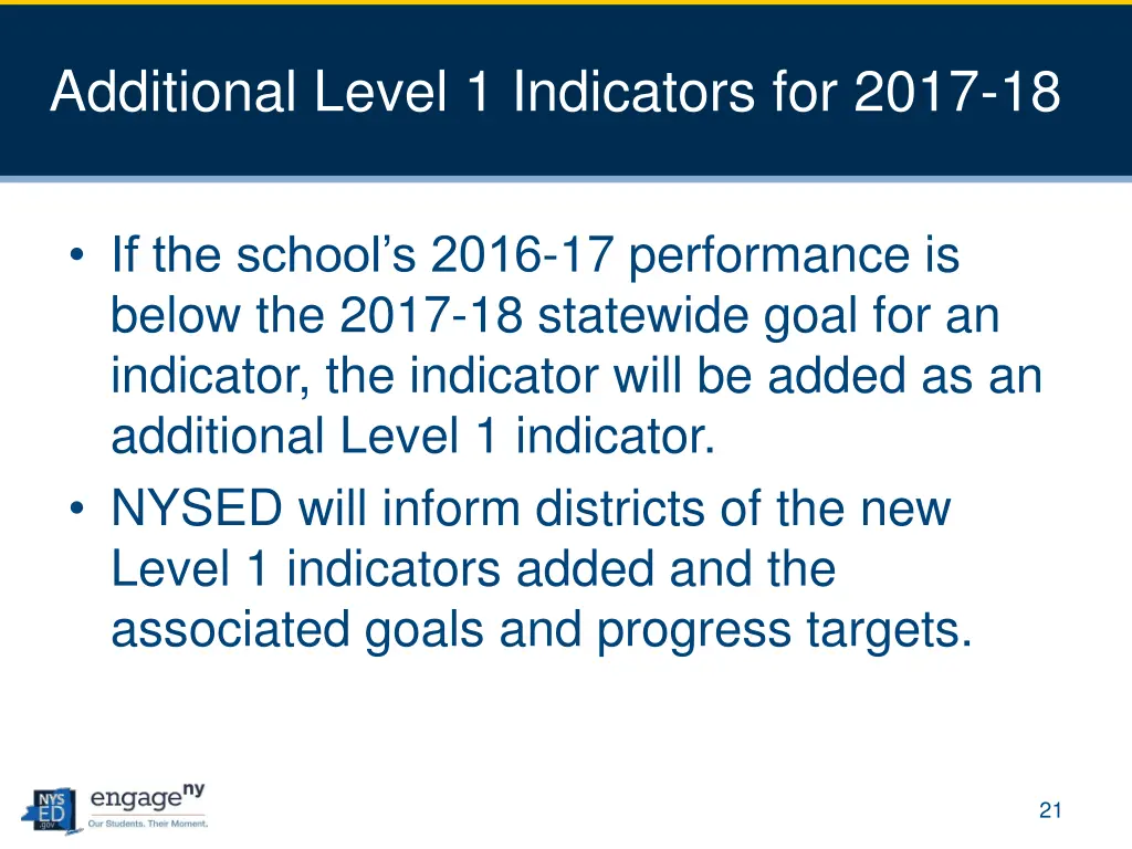 additional level 1 indicators for 2017 18