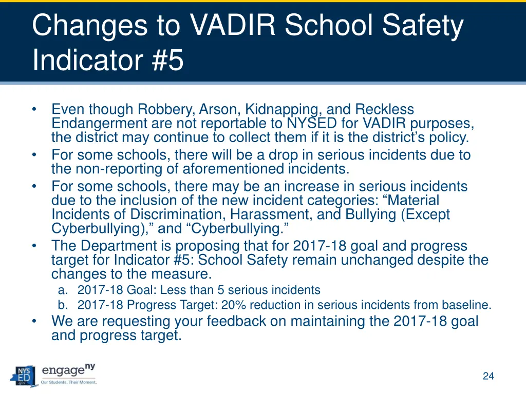 changes to vadir school safety indicator 5 1