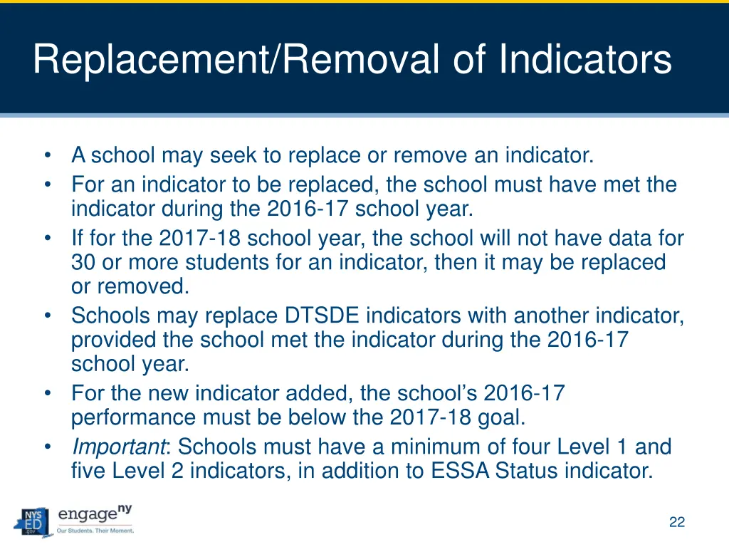 replacement removal of indicators