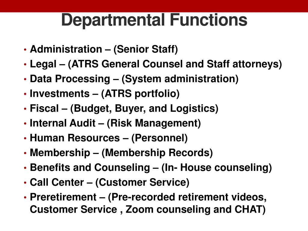 departmental functions