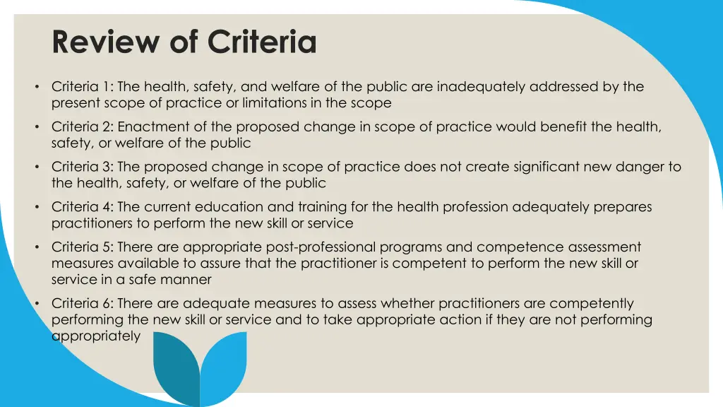 review of criteria
