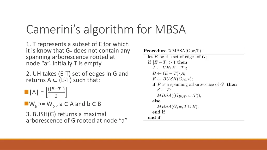 camerini s algorithm for mbsa