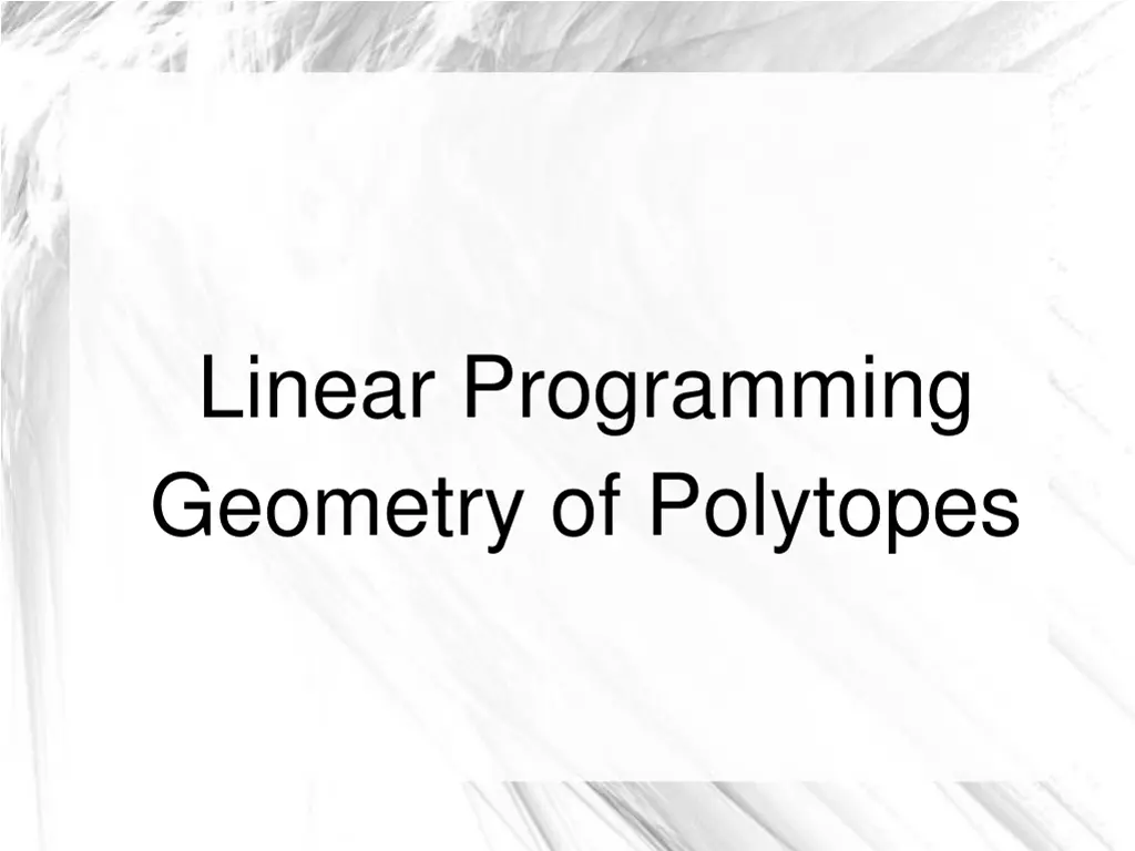 linear programming geometry of polytopes
