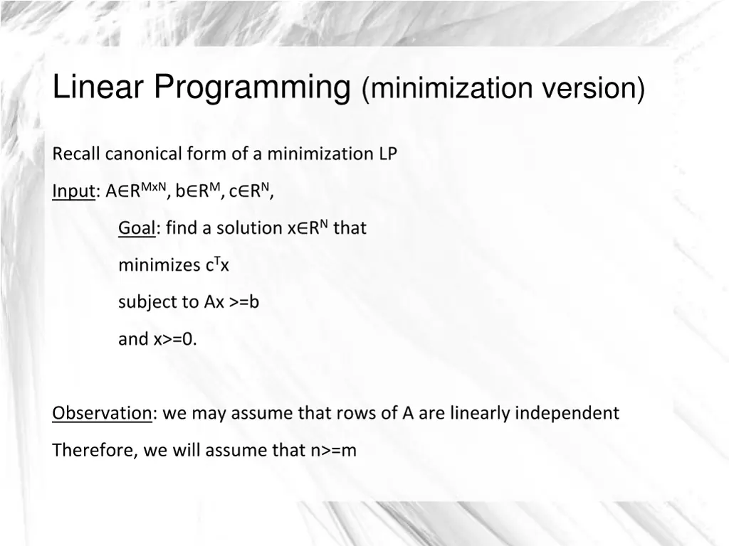 linear programming minimization version