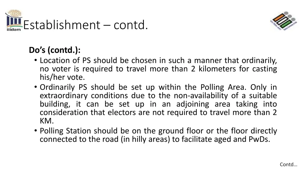 establishment contd
