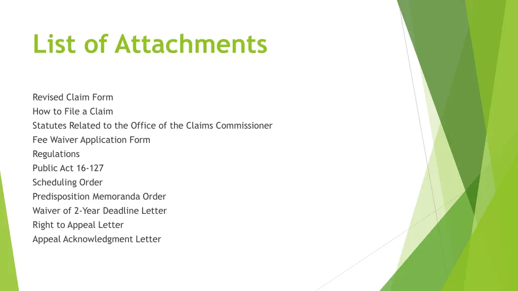 list of attachments
