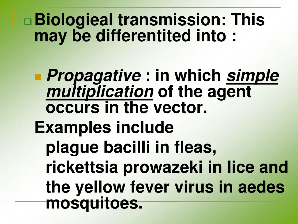biologieal transmission this may be differentited