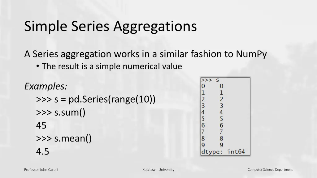 simple series aggregations