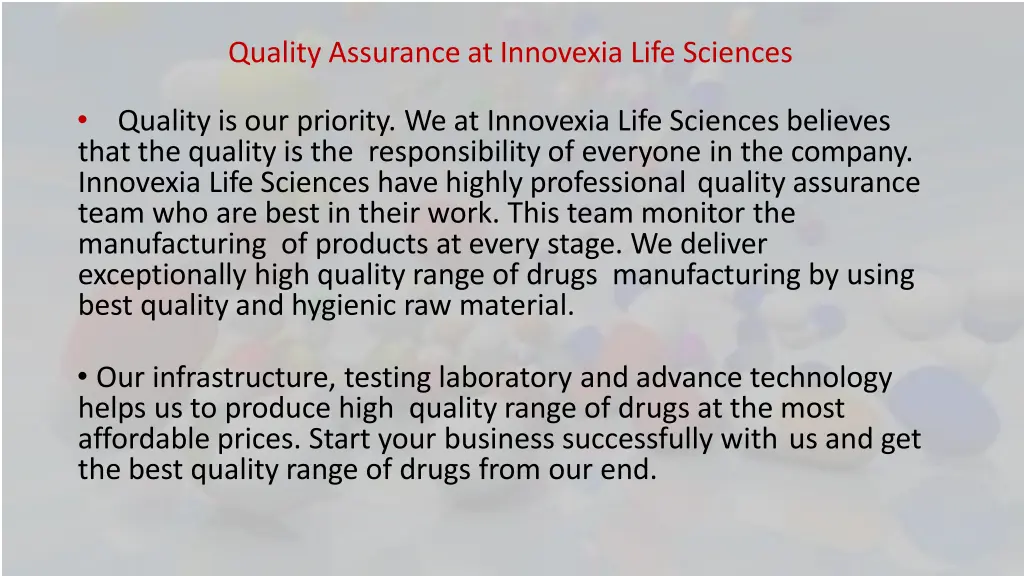 quality assurance at innovexia life sciences