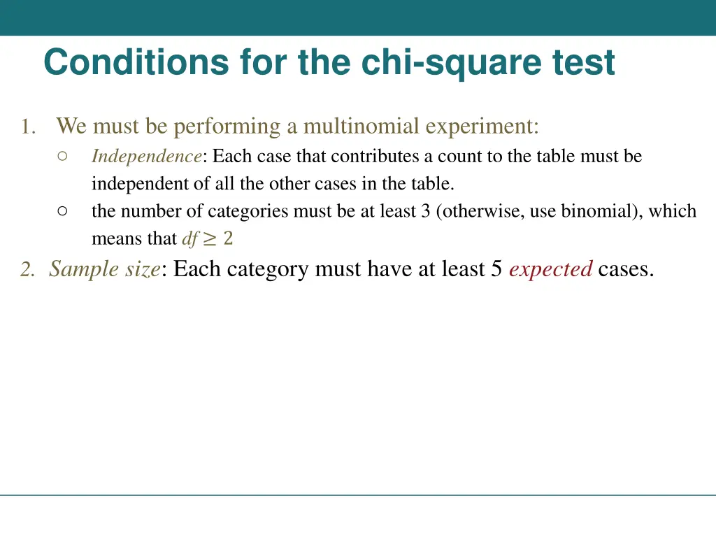 conditions for the chi square test
