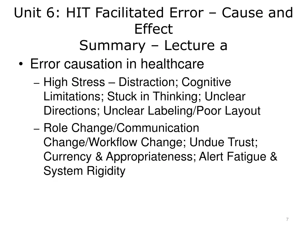 unit 6 hit facilitated error cause and effect