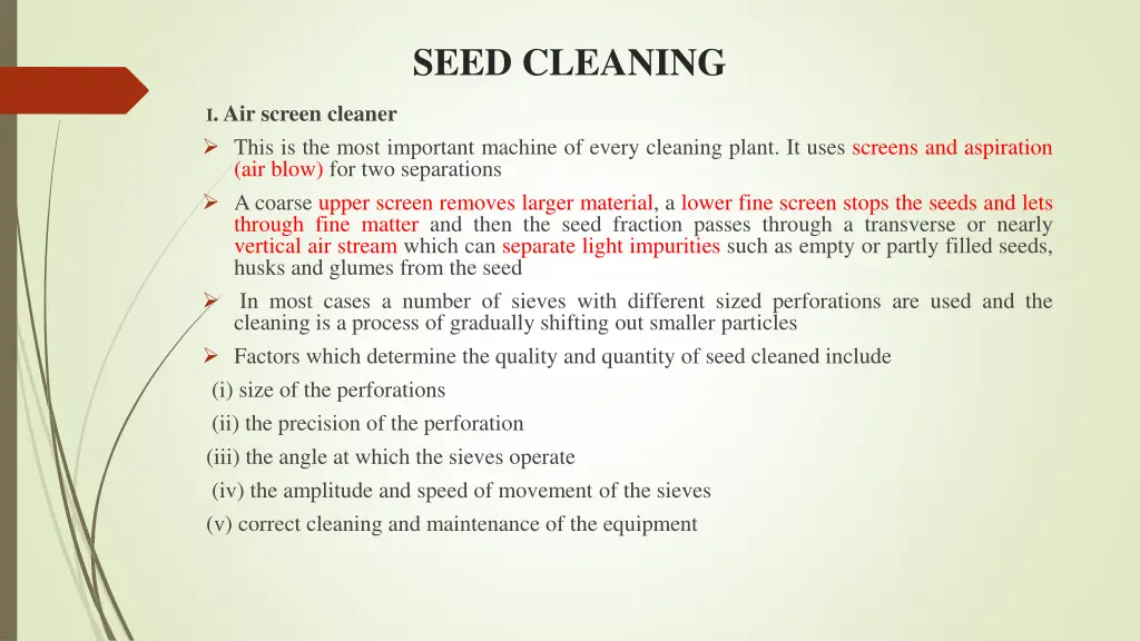 seed cleaning