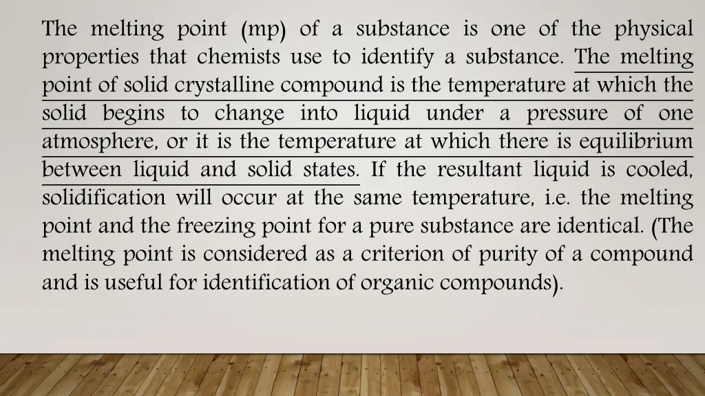 the melting point mp of a substance