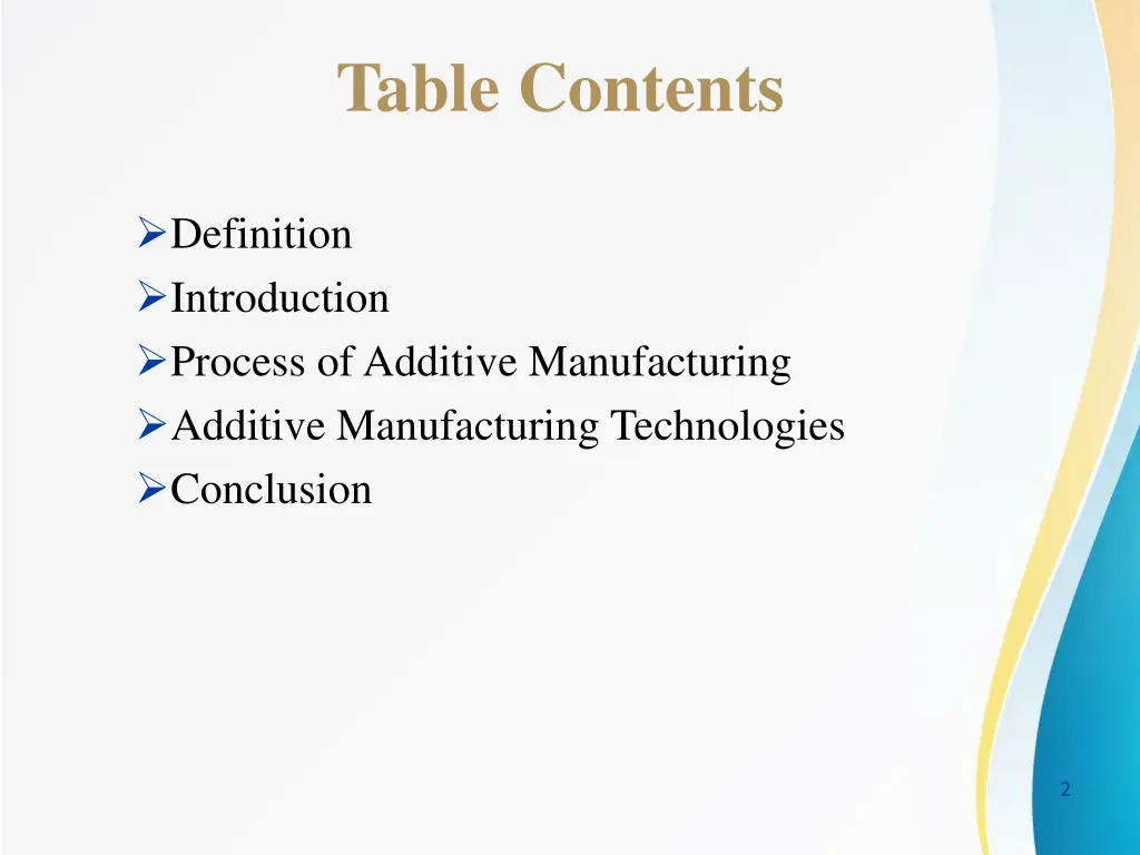 table contents