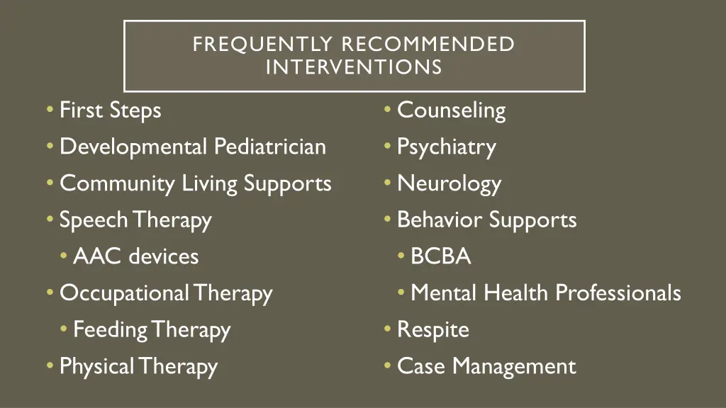 frequently recommended interventions