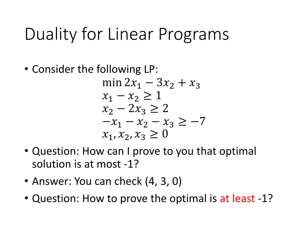 duality for linear programs