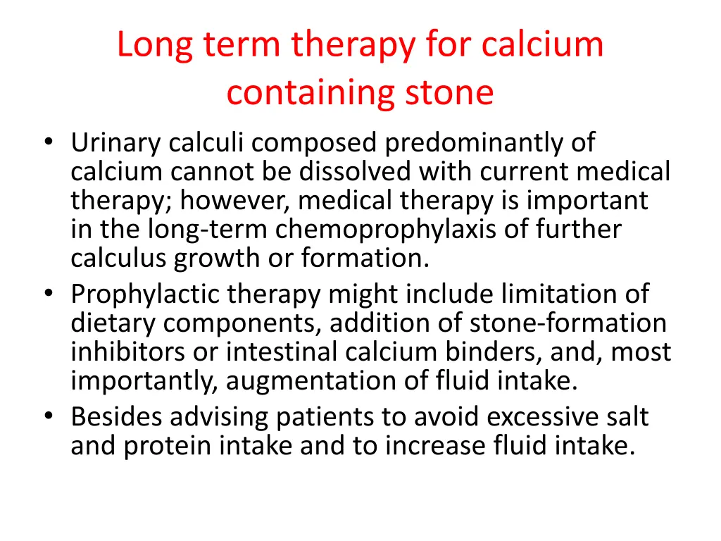 long term therapy for calcium containing stone