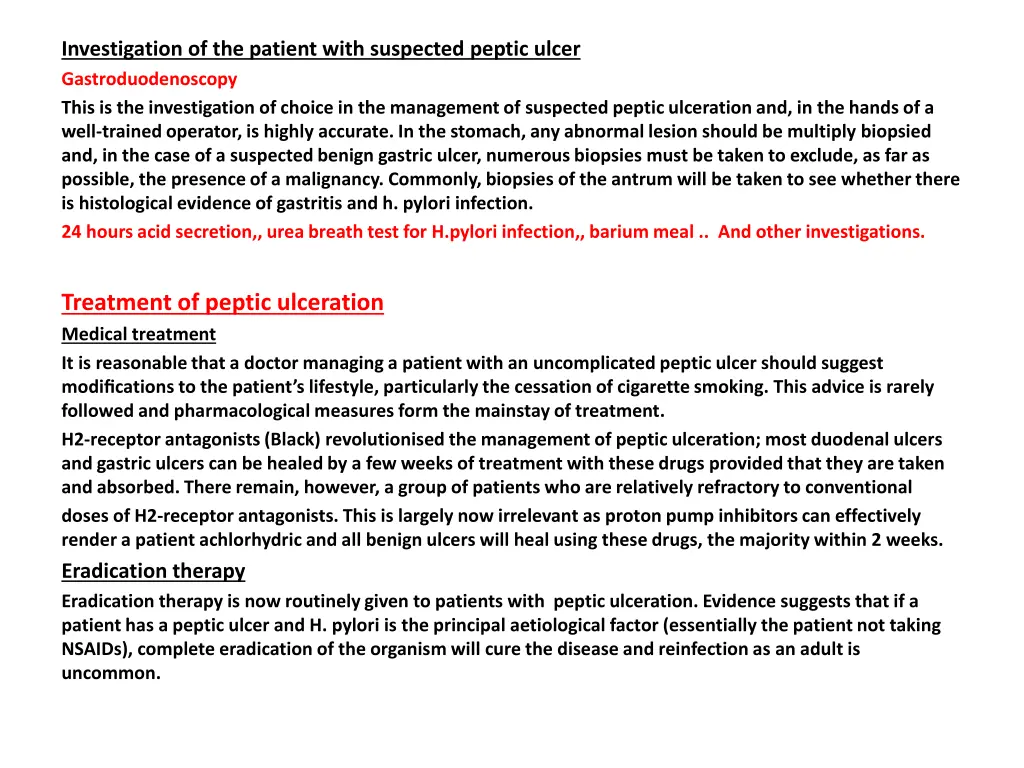 investigation of the patient with suspected