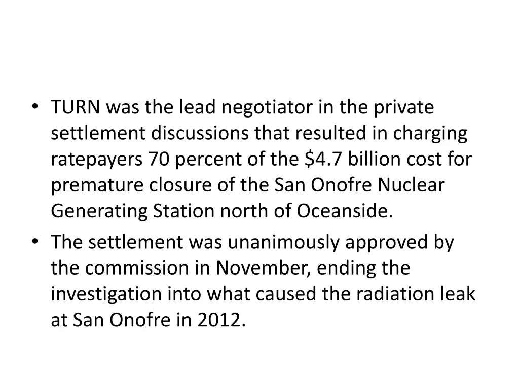 turn was the lead negotiator in the private