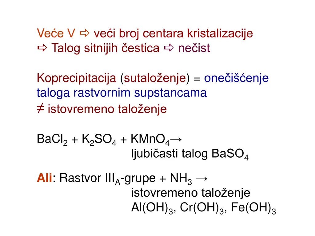 v e e v ve i broj centara kristalizacije talog
