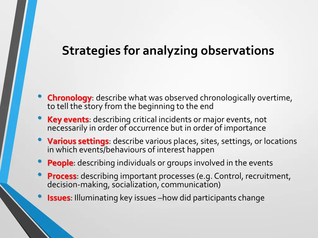 strategies for analyzing observations