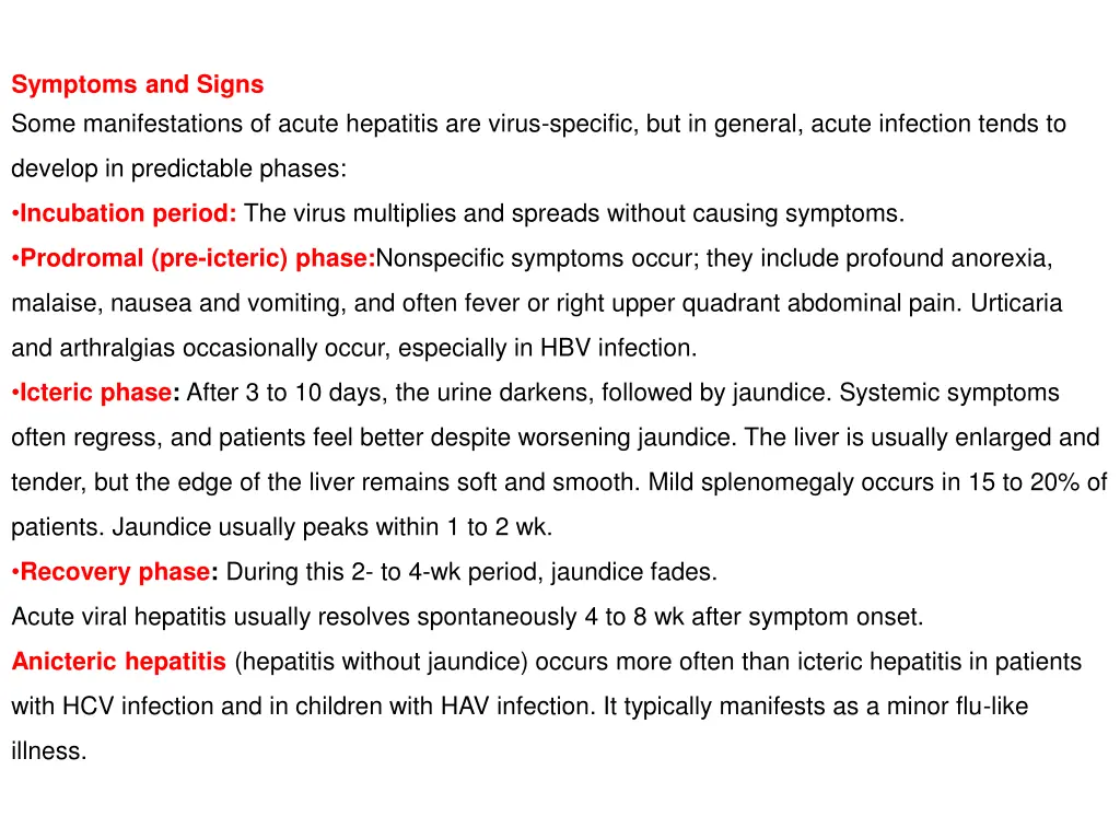 symptoms and signs some manifestations of acute