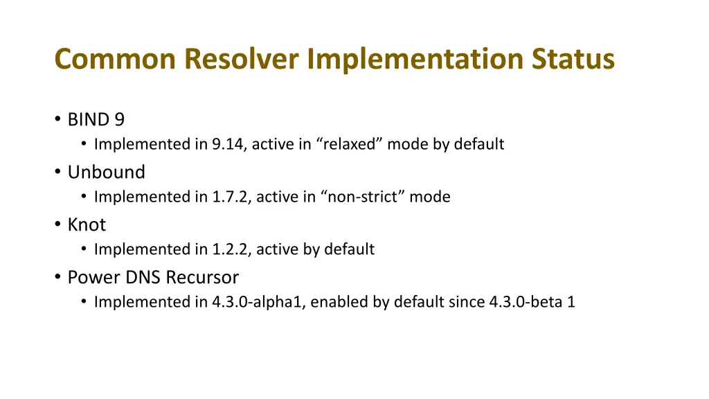 common resolver implementation status