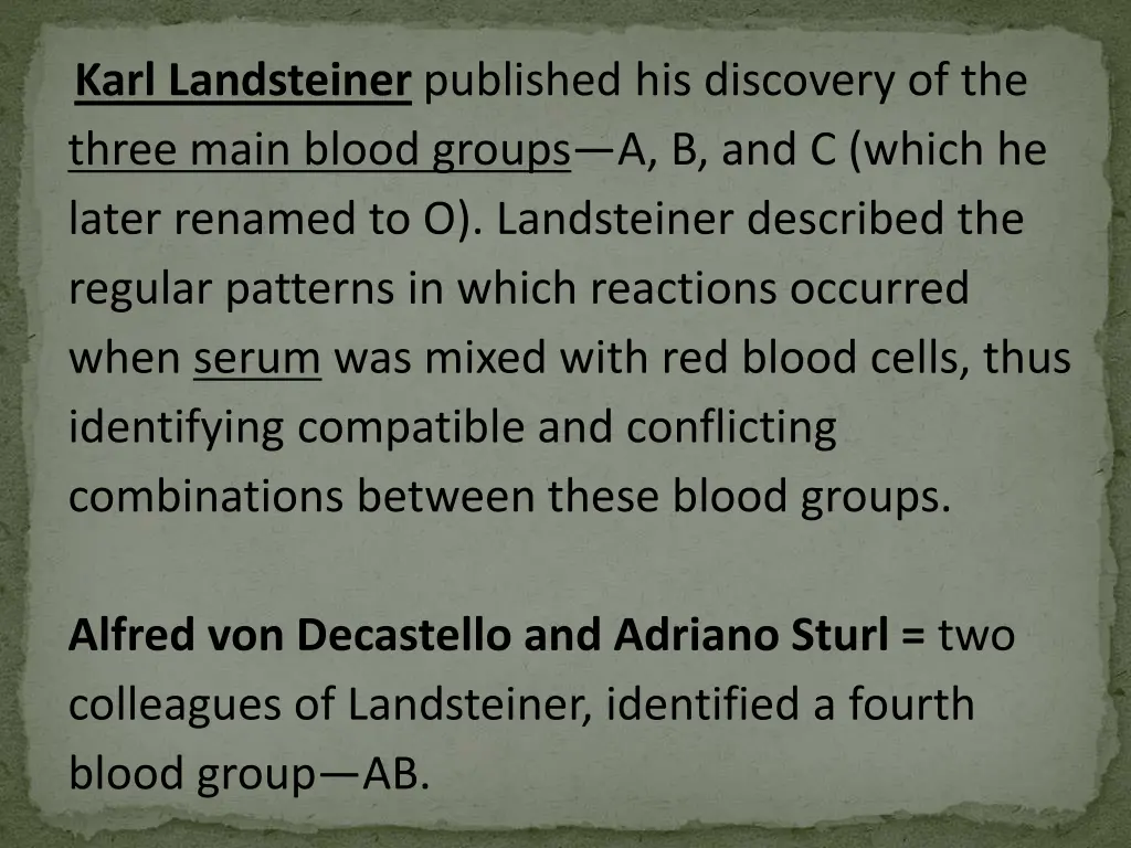 karl landsteiner published his discovery