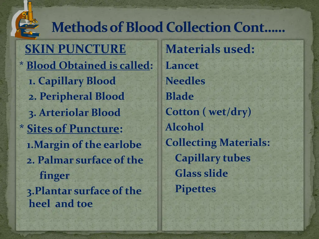 methods of blood collection cont