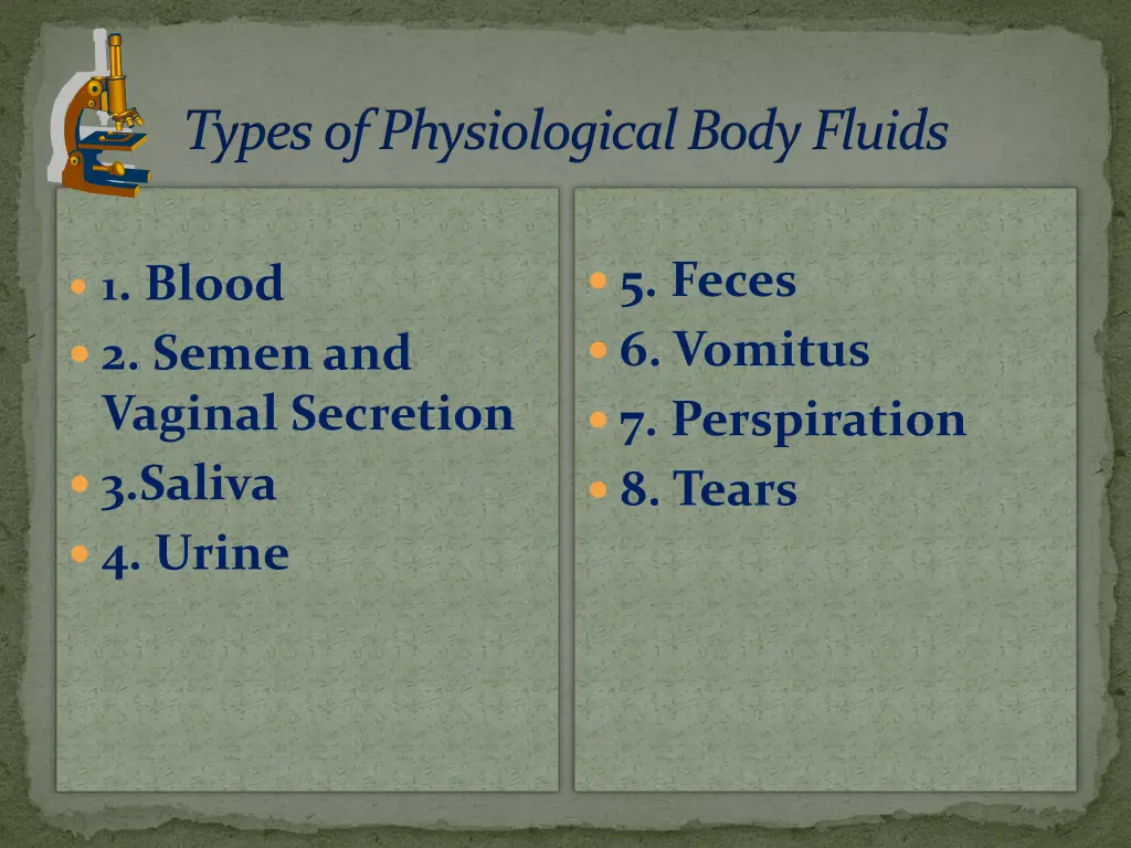 types of physiological bodyfluids