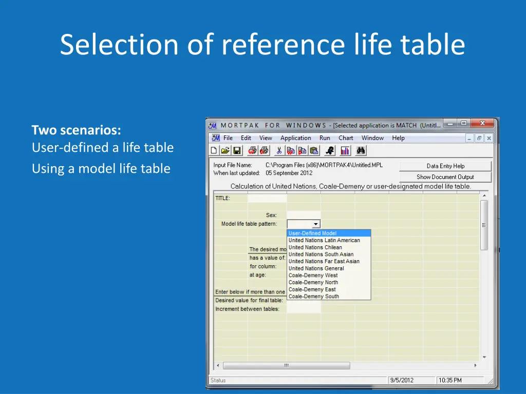 selection of reference life table