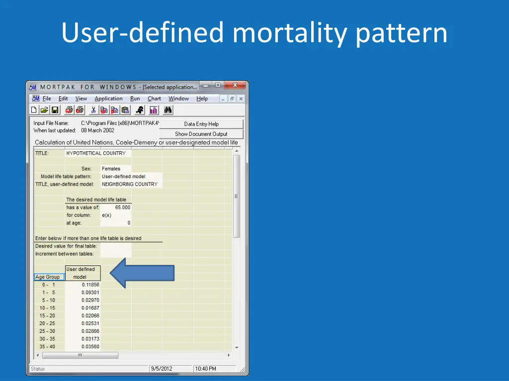 user defined mortality pattern