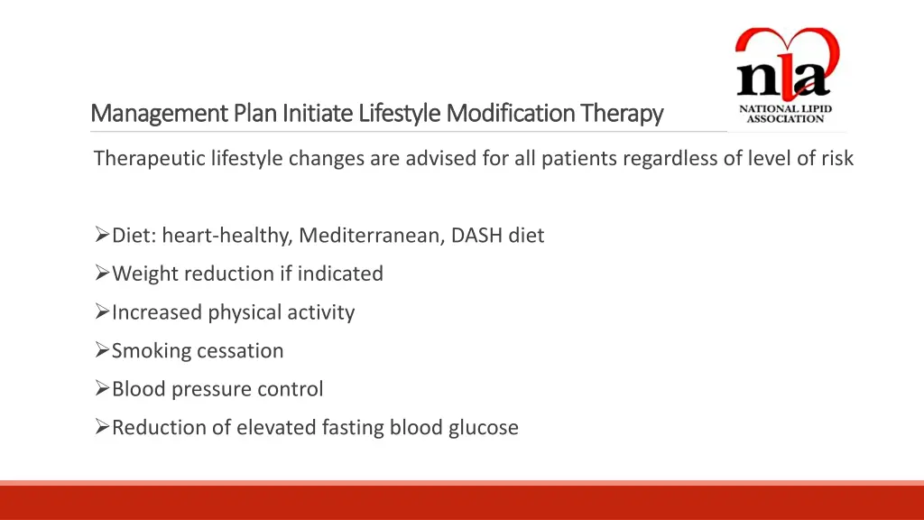management plan initiate lifestyle modification