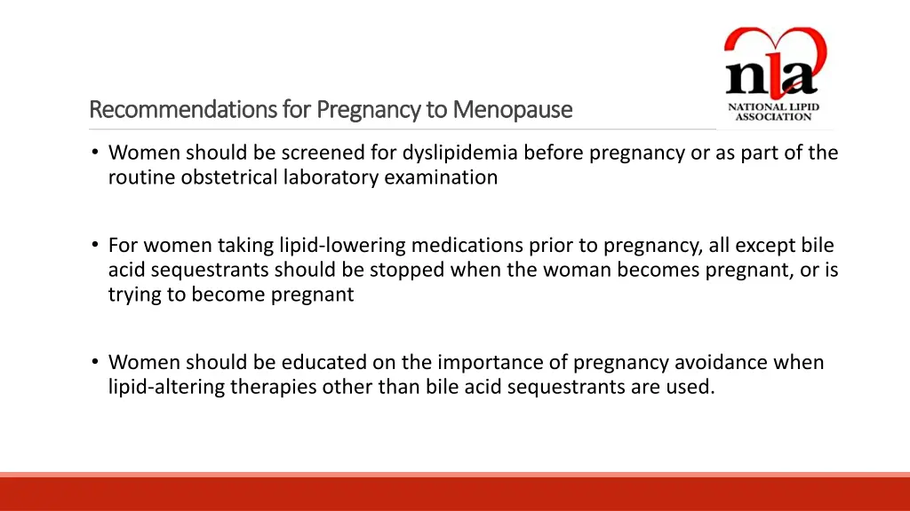 recommendations for pregnancy to menopause