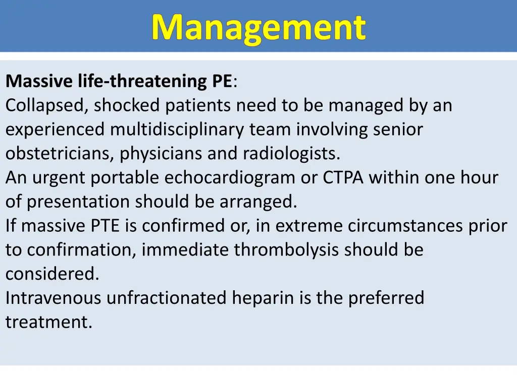 massive life threatening pe collapsed shocked