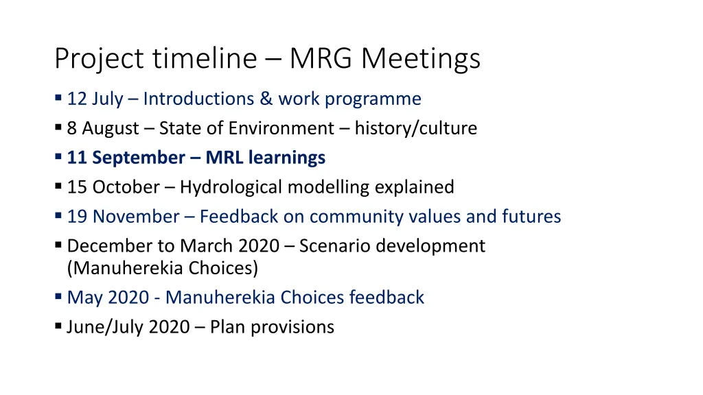 project timeline mrg meetings