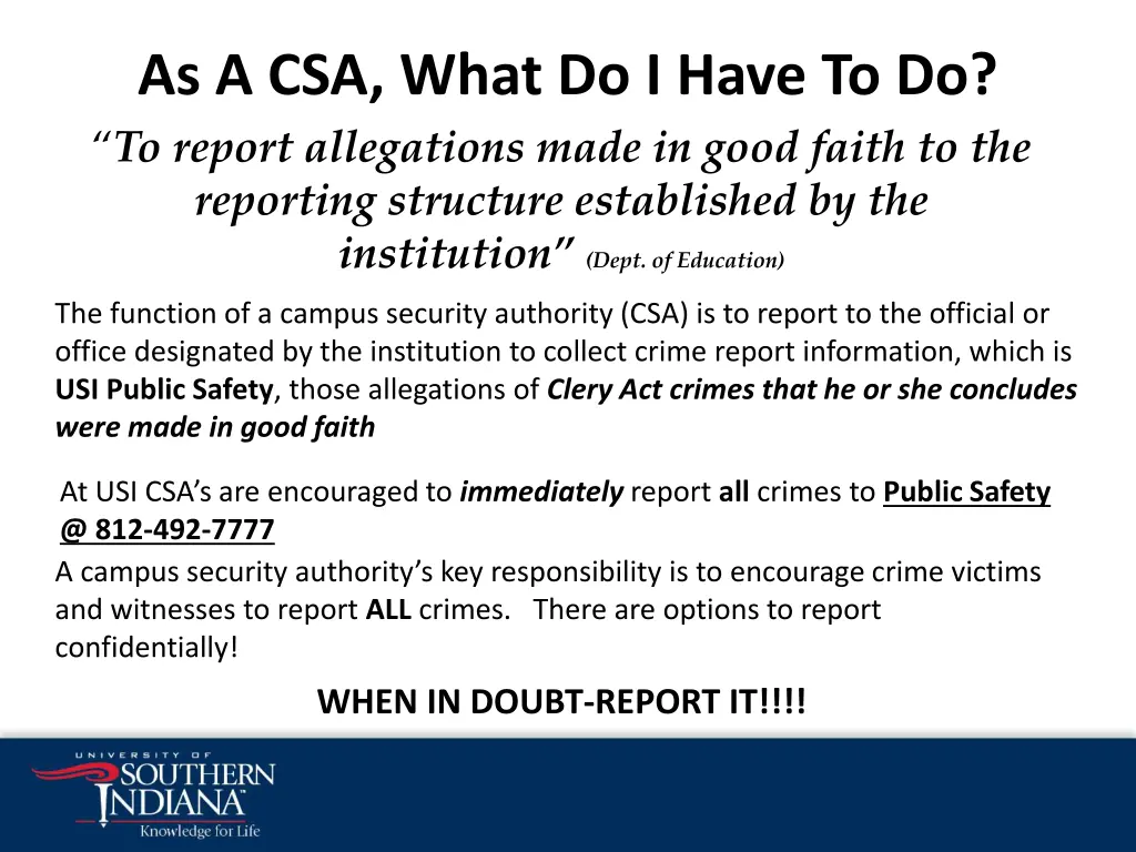 as a csa what do i have to do to report