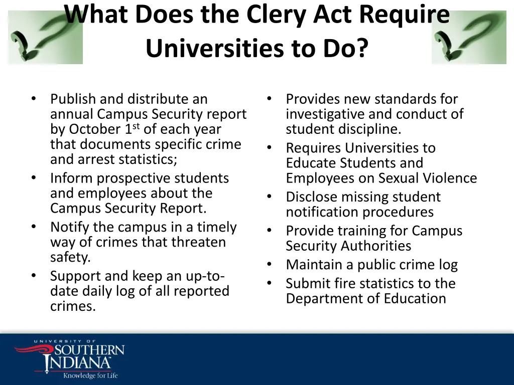 what does the clery act require universities to do