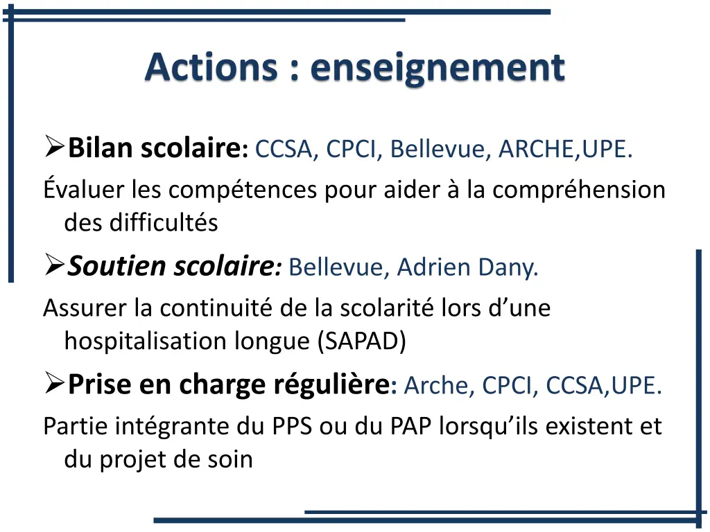actions enseignement