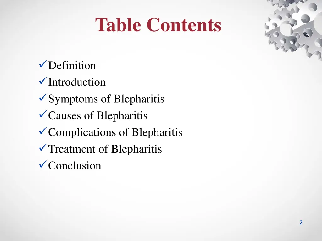 table contents