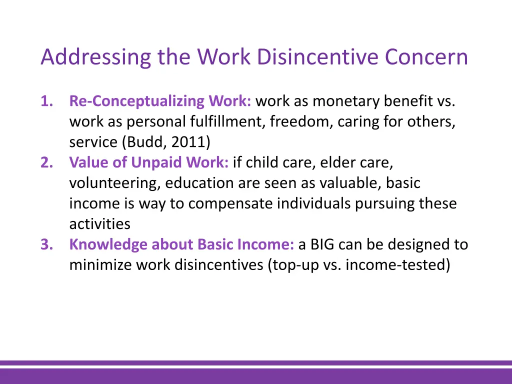 addressing the work disincentive concern
