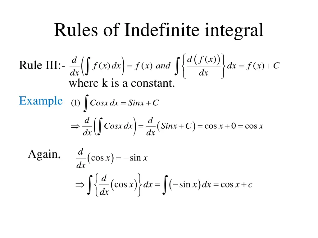 rules of indefinite integral 1