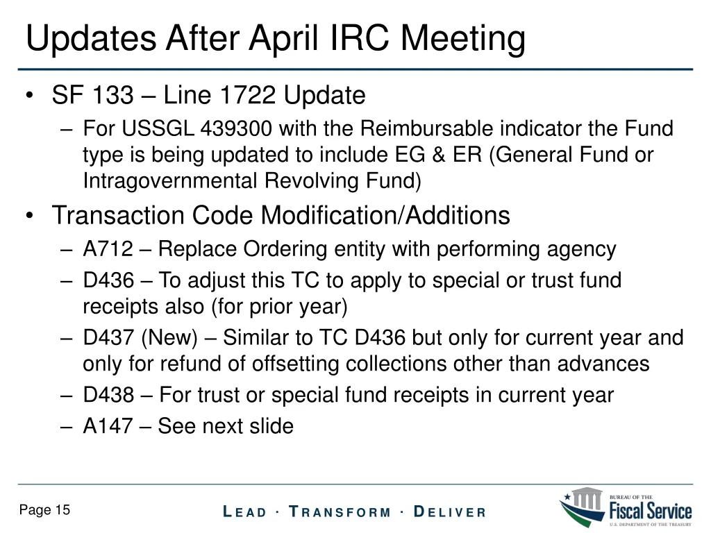 updates after april irc meeting 1