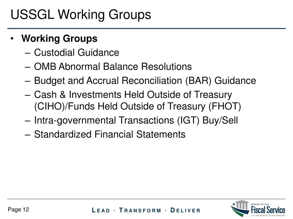 ussgl working groups