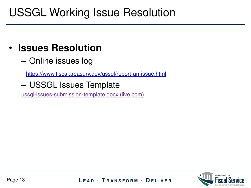 ussgl working issue resolution