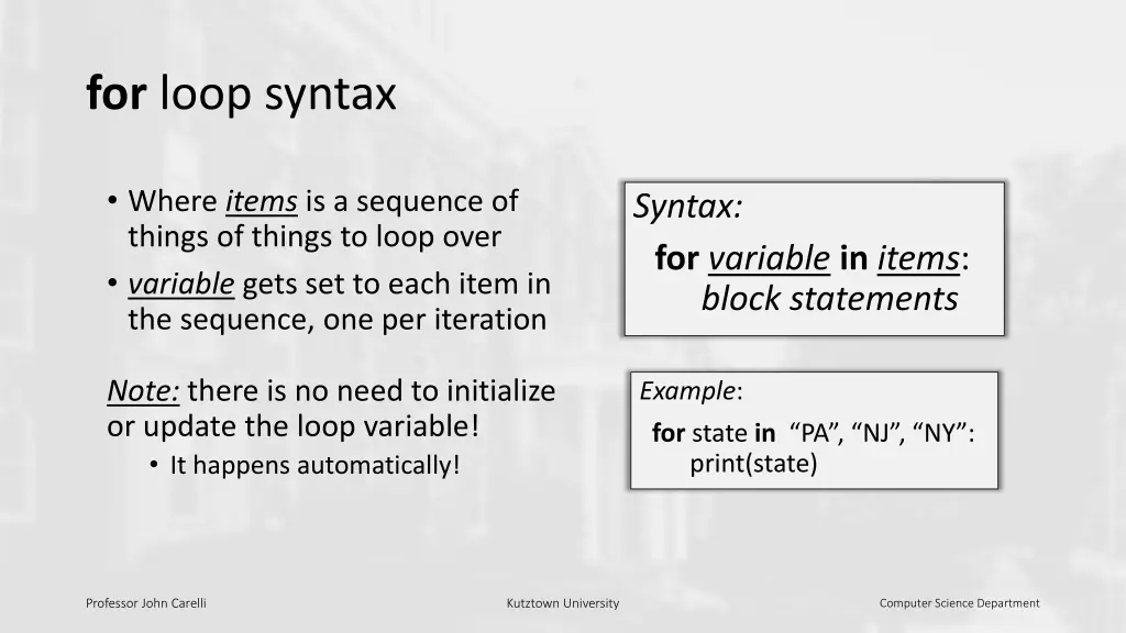 for loop syntax