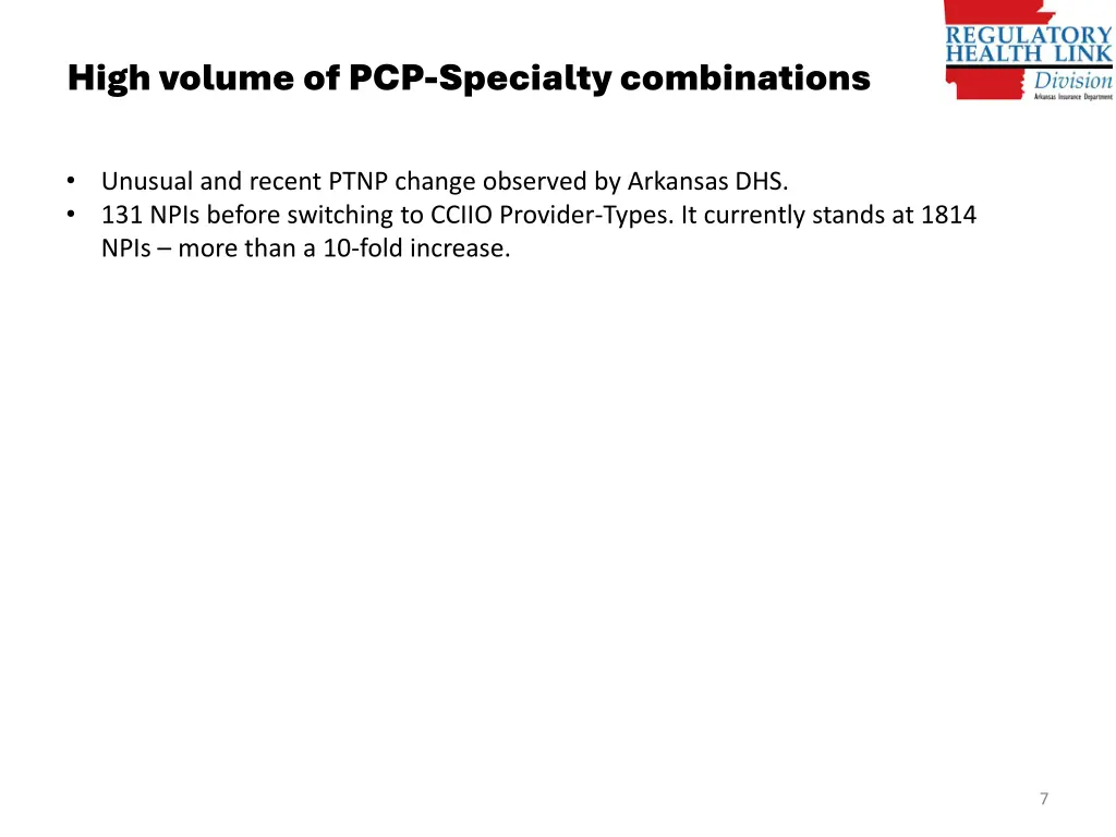 high volume of pcp specialty combinations