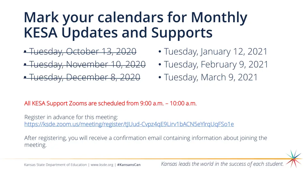 mark your calendars for monthly kesa updates