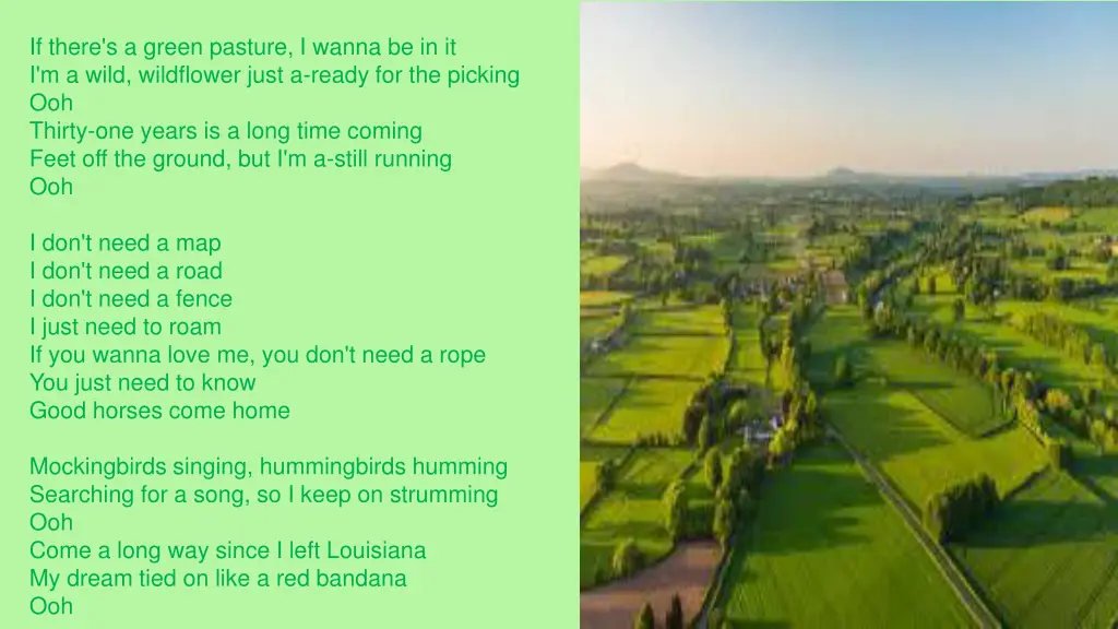 if there s a green pasture i wanna