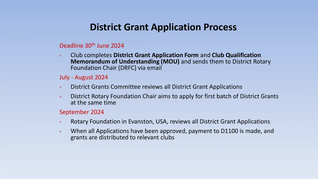 district grant application process